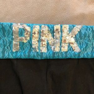 Pink yoga pants with lace and sequins size m. Hardly worn